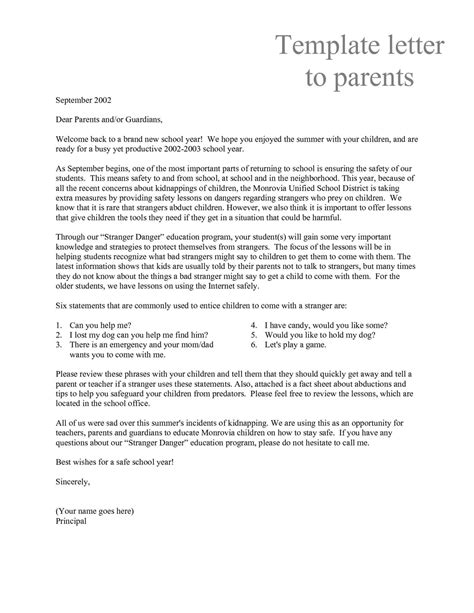 Sample Letter To Parents .